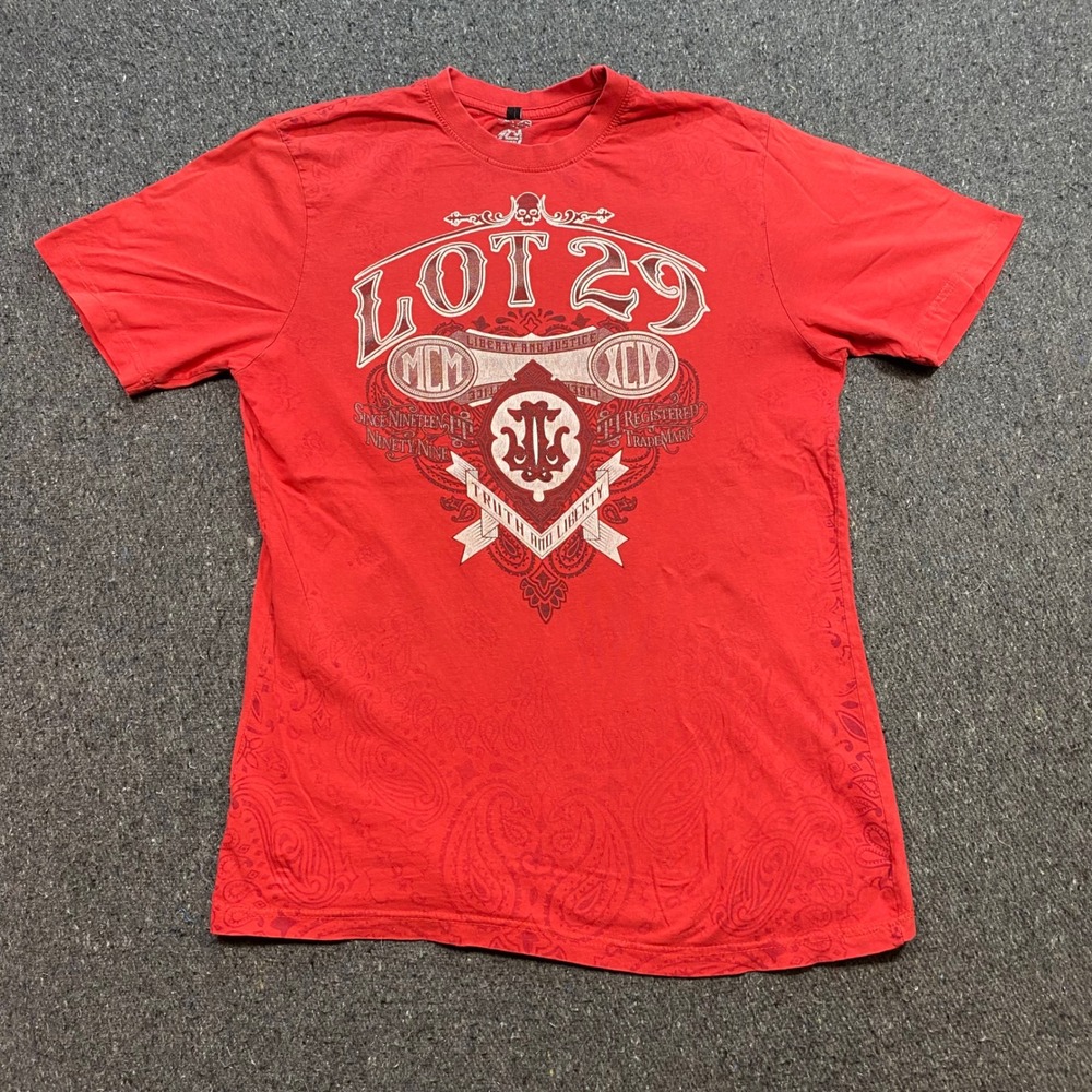 Lot 29 TShirt Sz XL Mens Red‎ Y2K Streetwear Liberty Justice Skull Graphic Tee